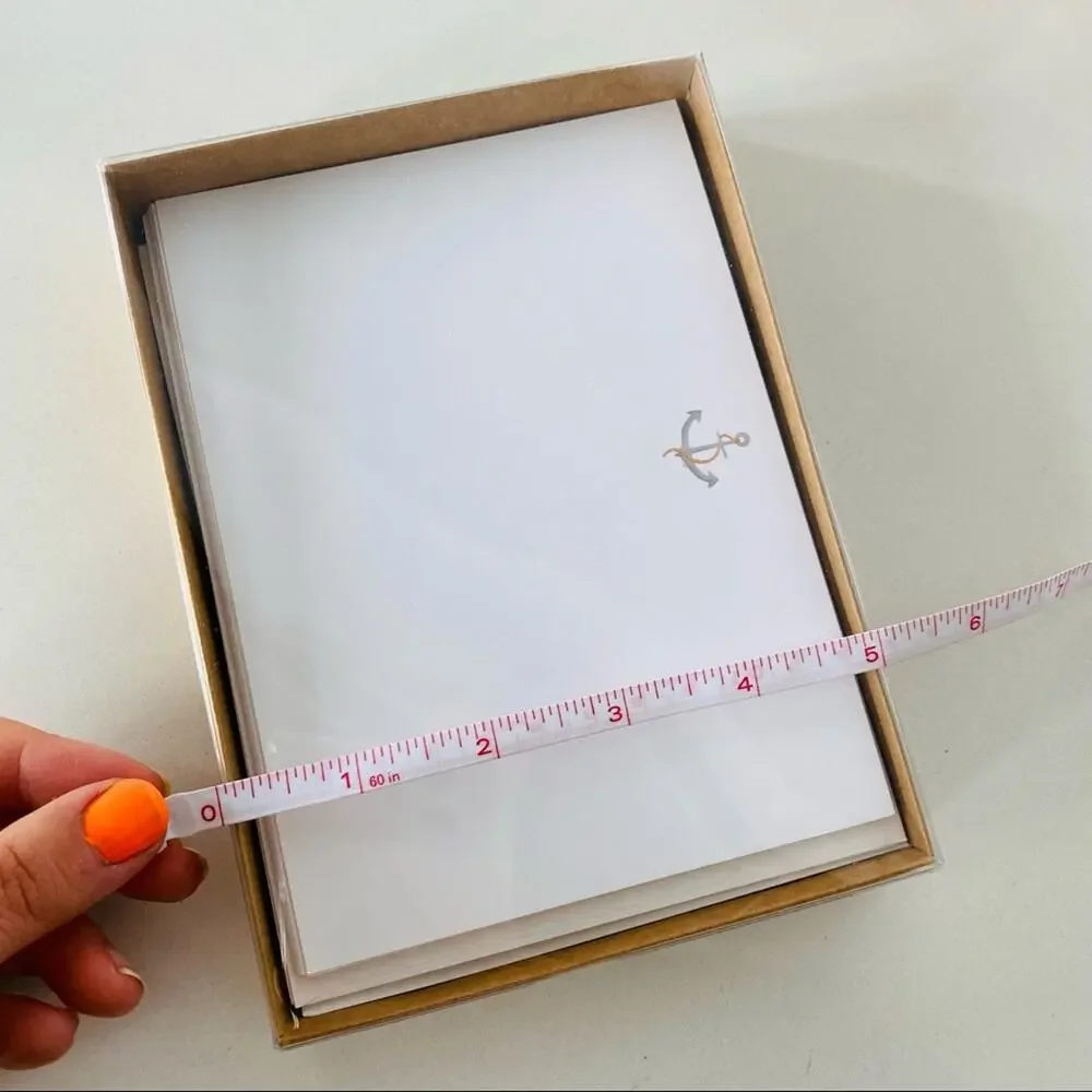 3 NEW ANTHROPOLOGIE White Grey Illustrated Anchor Nautical Card Notecards s/10
